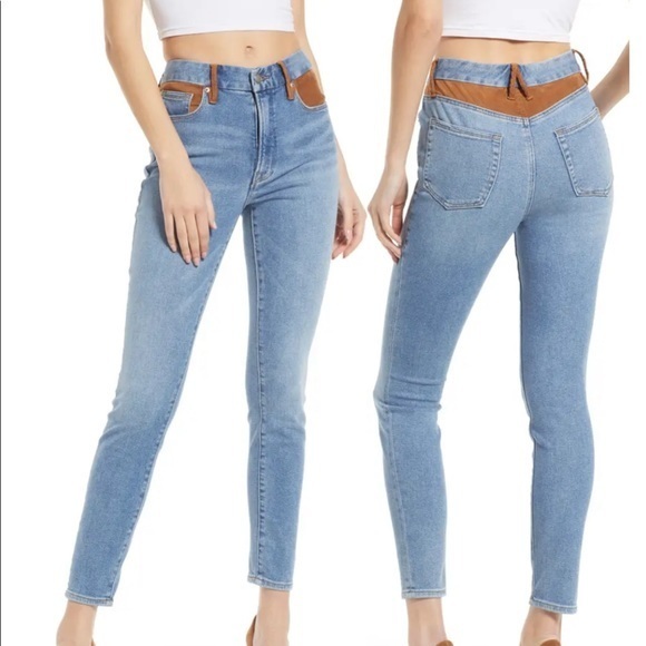 Good American Good Legs Suede Mixing Skinny Jeans 30 Nwt